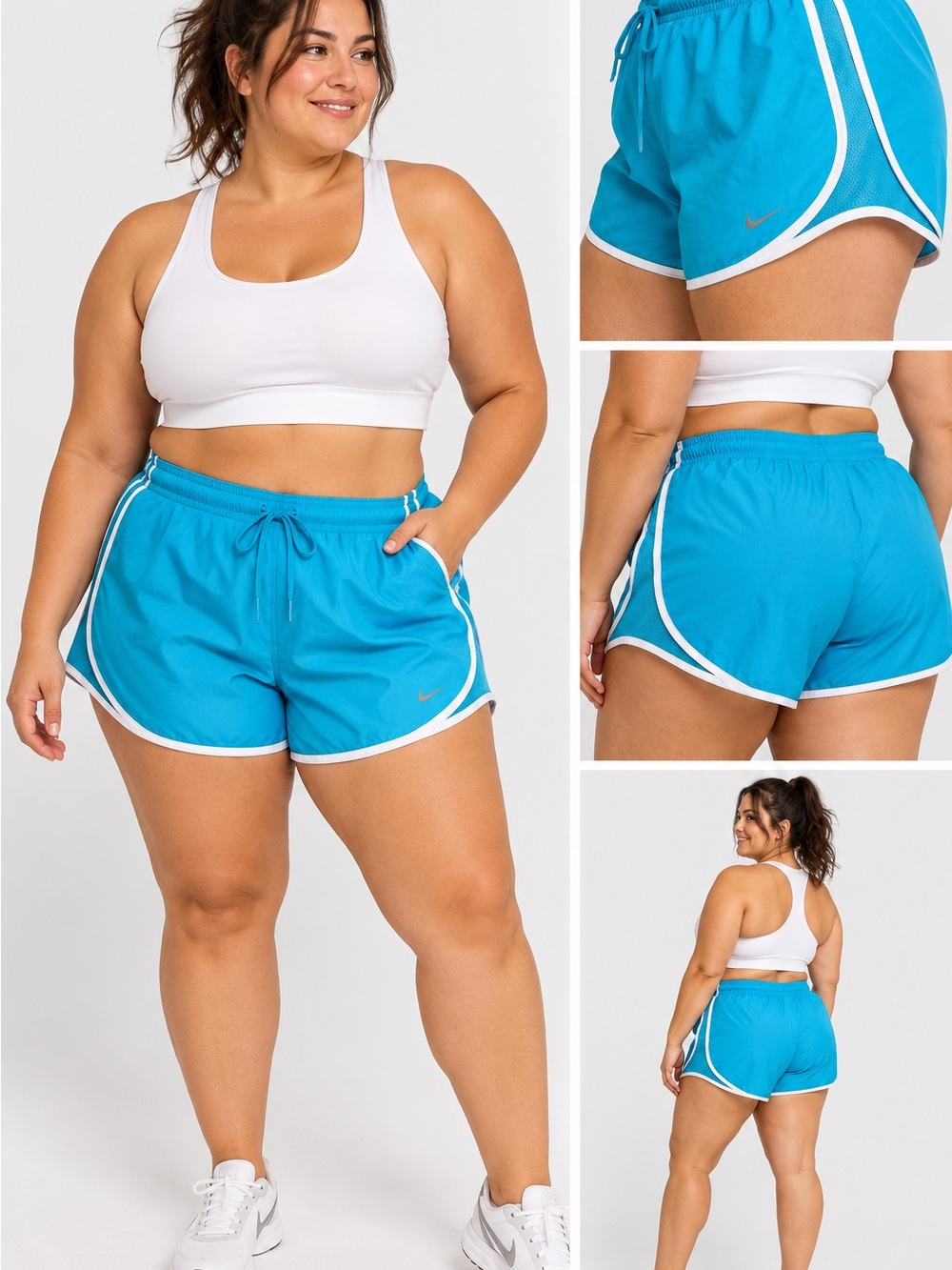 Nike Tempo Dri-FIT Running Shorts Women’s XL Aqua Blue White Lined